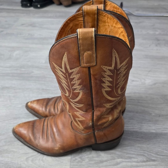 Texas Brand Cowboy‎ Boots Western Stitched Leather Pull On Brown Mens Size 7 - Picture 1 of 12
